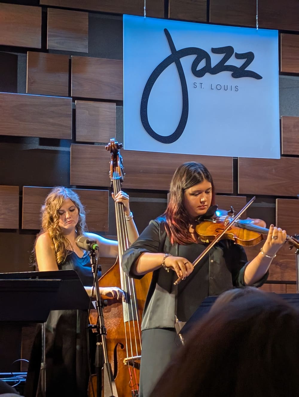 Mara on bass with the group at Jazz St. Louis